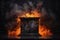 Black Marble Podium Surrounded by Blazing Flames, Fire, Pillar, Stairs