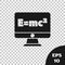 Black Math system of equation solution on computer monitor icon isolated on transparent background. E equals mc squared