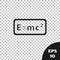 Black Math system of equation solution icon isolated on transparent background. E equals mc squared equation on computer