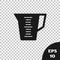 Black Measuring cup to measure dry and liquid food icon isolated on transparent background. Plastic graduated beaker