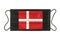 Black medical mask with image of the danish flag. Black medical mask as a symbol of mortal danger Covid-19 in Denmark