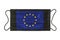 Black medical mask with image of european flag. Black medical mask as symbol of mortal Covid-19 in Europe. Close up