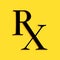 Black Medicine symbol Rx prescription icon isolated on yellow background. Long shadow style. Vector