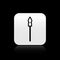 Black Medieval spear icon isolated on black background. Medieval weapon. Silver square button. Vector