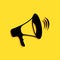 Black Megaphone icon isolated on yellow background. Long shadow style. Vector