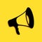 Black Megaphone icon isolated on yellow background. Long shadow style. Vector