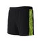Black men`s shorts with yellow stripe isolated on white. Sports clothing