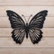 Black Metal Butterfly Sticker Print On Wood - Realistic Rendering