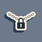 Black Metal chain and lock icon isolated on grey background. Padlock and steel chain. Long shadow style. Vector