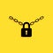 Black Metal chain and lock icon isolated on yellow background. Padlock and steel chain. Long shadow style. Vector