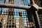 Black and metal fences in windows of a tomb