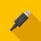 Black micro USB cable cord icon on yellow background.