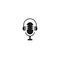 Black microphone with headset or earphone icon. linear button. radio, podcast logo