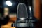 Black microphone in the studio