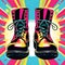 Black military combat boots psychedelic bright colors