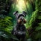 Black miniature schnauzer in the jungle. 3d rendering Generative AI