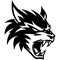 Black Minimalist Devil Wolf Head Tattoo or Logo Design. Vector Demon Mascott Illustration.
