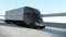 Black Modern Big Semi Truck with Cargo Trailer Route on Road Logistic Delivery