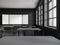 Black modern classroom interior with table in row and chalkboard mockup