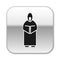 Black Monk icon isolated on white background. Silver square button. Vector