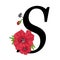 Black monogram letter S with red flowers