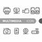 Black monoline color icon symbol compilation of multimedia line art