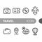 Black monoline color icon symbol compilation of traveling line art vector