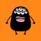 Black monster silhouette. Cute cartoon scary funny character. Baby collection. Many eyes, fang tooth, tongue, hands. Orange backgr