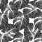 Black monstera leaves seamless pattern on white background