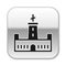 Black Montjuic castle icon isolated on white background. Barcelona, Spain. Silver square button. Vector