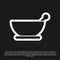 Black Mortar and pestle icon isolated on black background. Vector Illustration