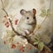 Black Mouse On Flower Branch: A David Michael Bowers Style Painting