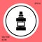 Black Mouthwash plastic bottle and glass icon isolated on red background. Liquid for rinsing mouth. Oralcare equipment