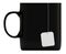 Black mug, blank label, isolated on white, 3d