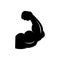 Black muscle icon. Strong power icon. Biceps icon. Muscle arms vector icon