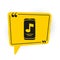 Black Music player icon isolated on white background. Portable music device. Yellow speech bubble symbol. Vector