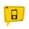 Black Music player icon isolated on white background. Portable music device. Yellow speech bubble symbol. Vector