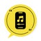Black Music player icon isolated on white background. Portable music device. Yellow speech bubble symbol. Vector