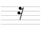 Black music symbol of Sixteenth note rest on ledger  lines