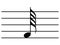 Black music symbol of sixty fourth note on staff lines