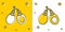 Black Musical instrument castanets icon isolated on yellow and white background. Random dynamic shapes. Vector