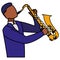 Black musician jazz playing saxophone character