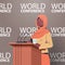 black muslim female doctor giving speech at tribune with microphone medical world conference medicine healthcare