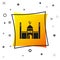 Black Muslim Mosque icon isolated on white background. Yellow square button. Vector Illustration