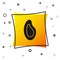 Black Mussel icon isolated on white background. Fresh delicious seafood. Yellow square button. Vector.