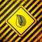 Black Mussel icon isolated on yellow background. Fresh delicious seafood. Warning sign. Vector