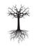 Black naked Tree with Roots. Vector Illustration and graphic element.