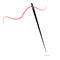 Black needle with red thread. Sewing needle, needle for sewing. Vector