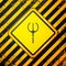 Black Neptune Trident icon isolated on yellow background. Warning sign. Vector