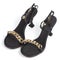 Black New Fashionable Women's High Heels With Gold Chain on white background